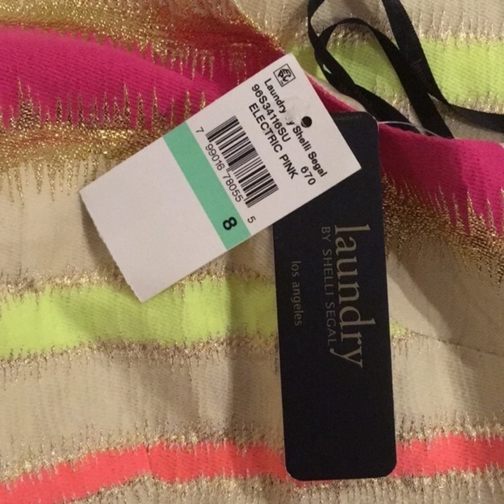 NWT Laundry Neon & Gold Stripe T back Dress 8 $225​ - Picture 4 of 8